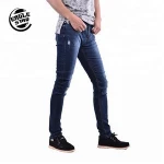 Hot selling high quality stretch skinny biker men jeans with ripped selvedge monkey wash elastic slim grind male denim pants
