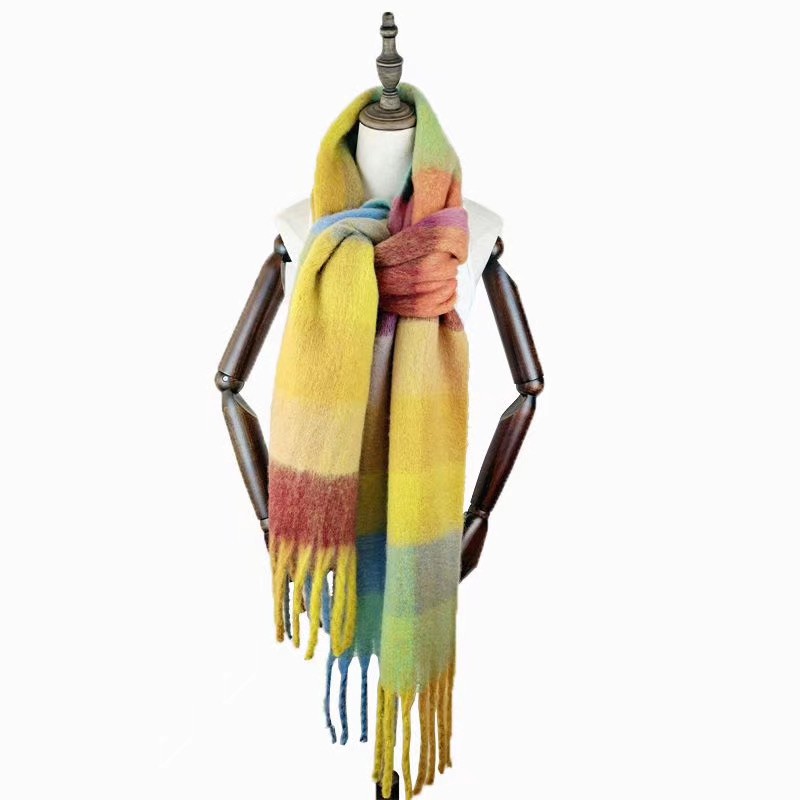 Hot style wide stripes gradient fluffy checked warm cashmere shawl colorful stripes plaid pashmina scarf ACNE300g