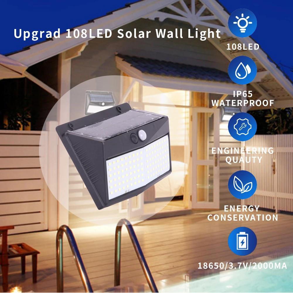 Hotsale Amazon 4 pack 108 leds solar powered led wall light home wall lighting