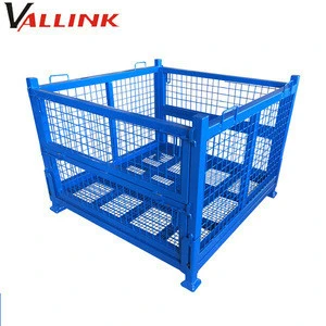 industrial heavy duty stacking folding steel stackable collapsible metal storage solid wire mesh cage container