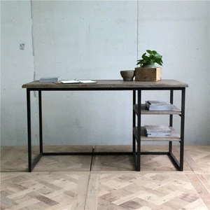 Industrial metal frame office desk with wood top