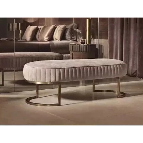 Italian Light Luxury Home Furniture Upholstery Stainless Steel Bed End Bench Bedroom Ottoman Bedside Bench Sofa