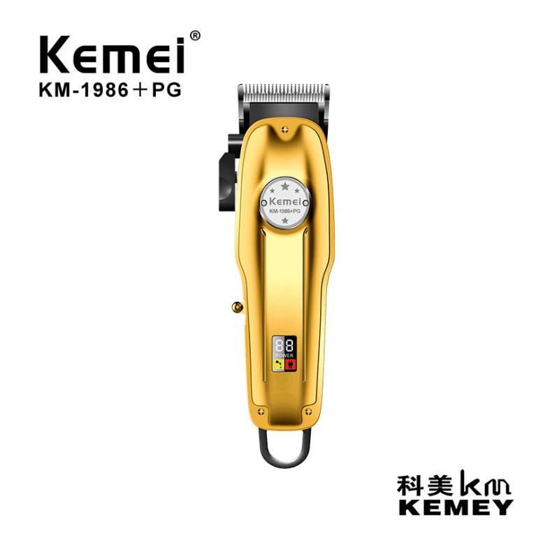 Kemei KM-1986+PG All metal Barber Professional Hair Clipper Electric Cordless LCD Hair Trimmer Gold Silver Hair Cutting Machine