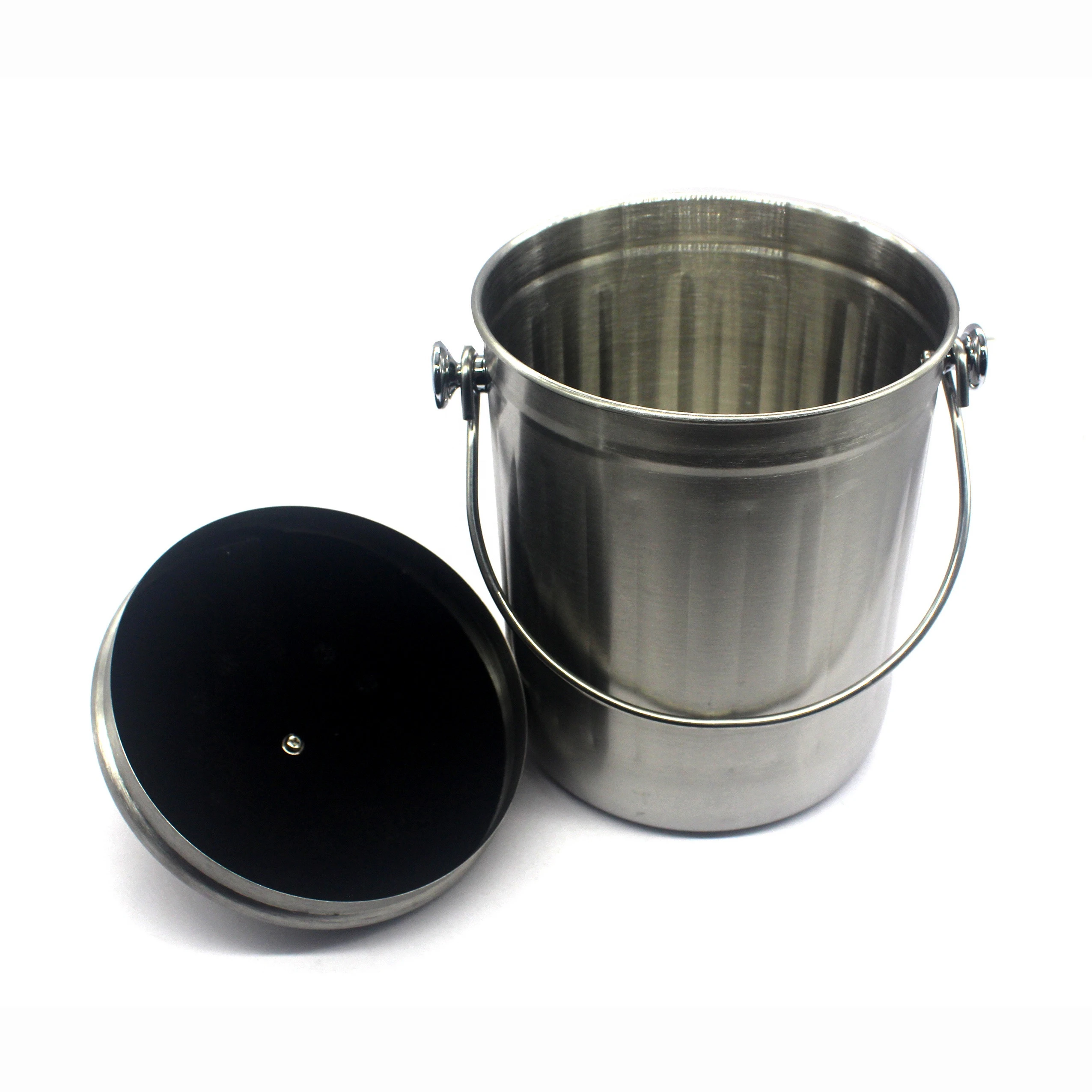 Kitchen Supplies Waste Bin Food Residue Compost Bin Stainless Steel Activated Carbon Cotton Storage Bucket Rolling Cover Type