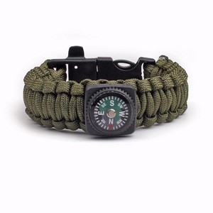 KongBo 5 in 1 outdoor survival gear green paracord bracelet compass Flint / Whistle / Scraper