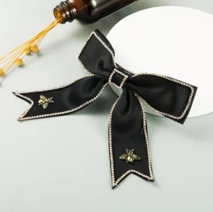 Korean version of the bow hairpin ins fabric rhinestone spring clip inlaid alloy bee hair ornament