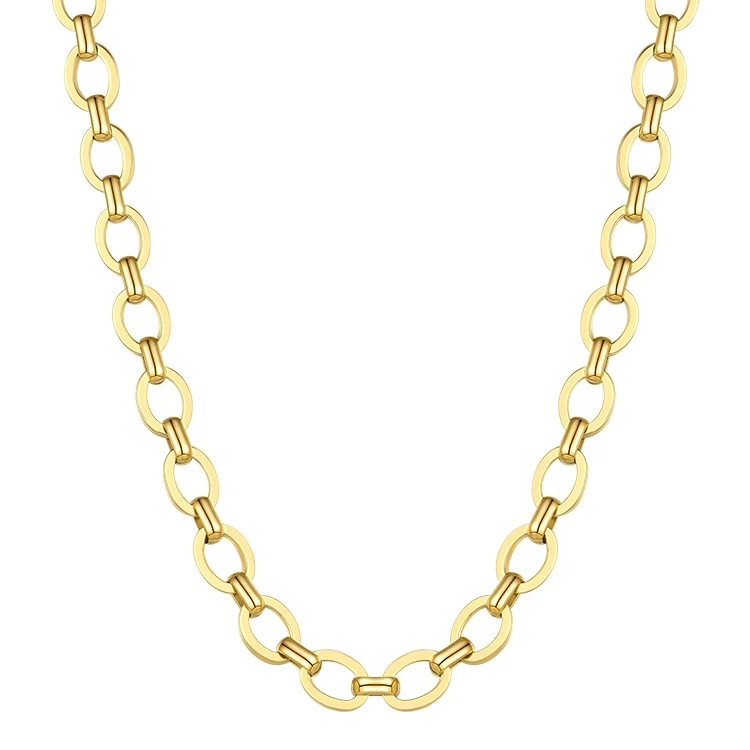 Latest 18K Gold Plated Stainless Steel Jewelry Flat O Chain Necklace P203156
