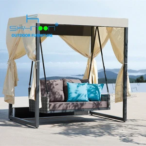 latest two seat swing with curtain garden furniture outdoor swing patio double swing chair(26004)