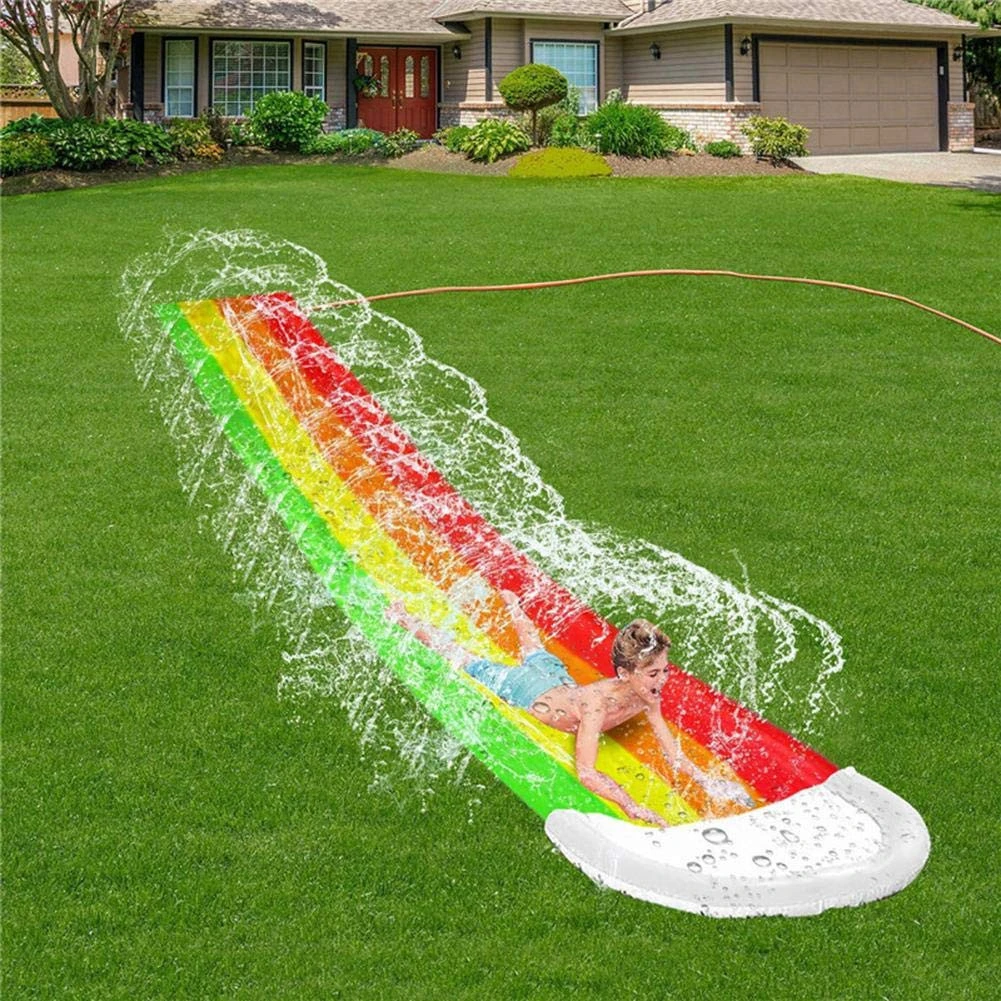 Lawn Inflatable Water Slides Rainbow Slip Pool Play Equipment with Splash Sprinkler and Outdoor Crash Pad toys for Kids Children