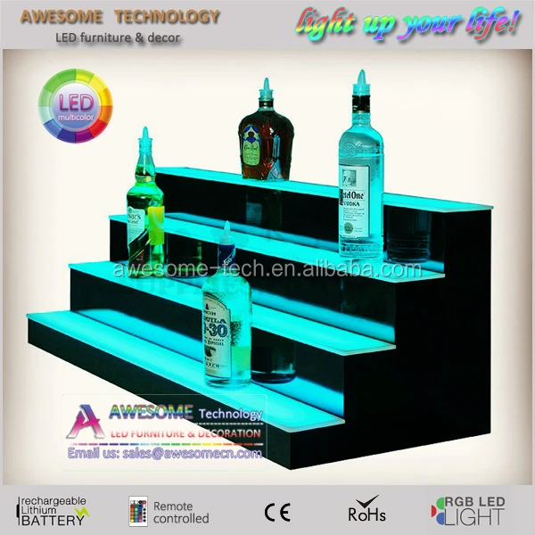 led illuminated color changing acrylic liquor bottle bar shelf display