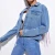 Import Light Wash Fringe Trim Denim Jacket Women Casual Fashion Long Sleeve Denim Jacket from China