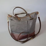 Low Price Nappy Bag Water Resistance Canvas Leather Tote Baby Diaper Bag For Mom
