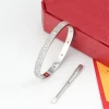 Luxury Diamond Stainless Steel Designer Full Diamond Titanium Bracelet Carti Brand Love Screw Bangles for Women Gift