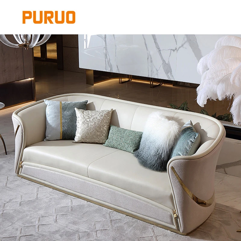 Luxury living room furniture stainless steel leg PU leather sofa