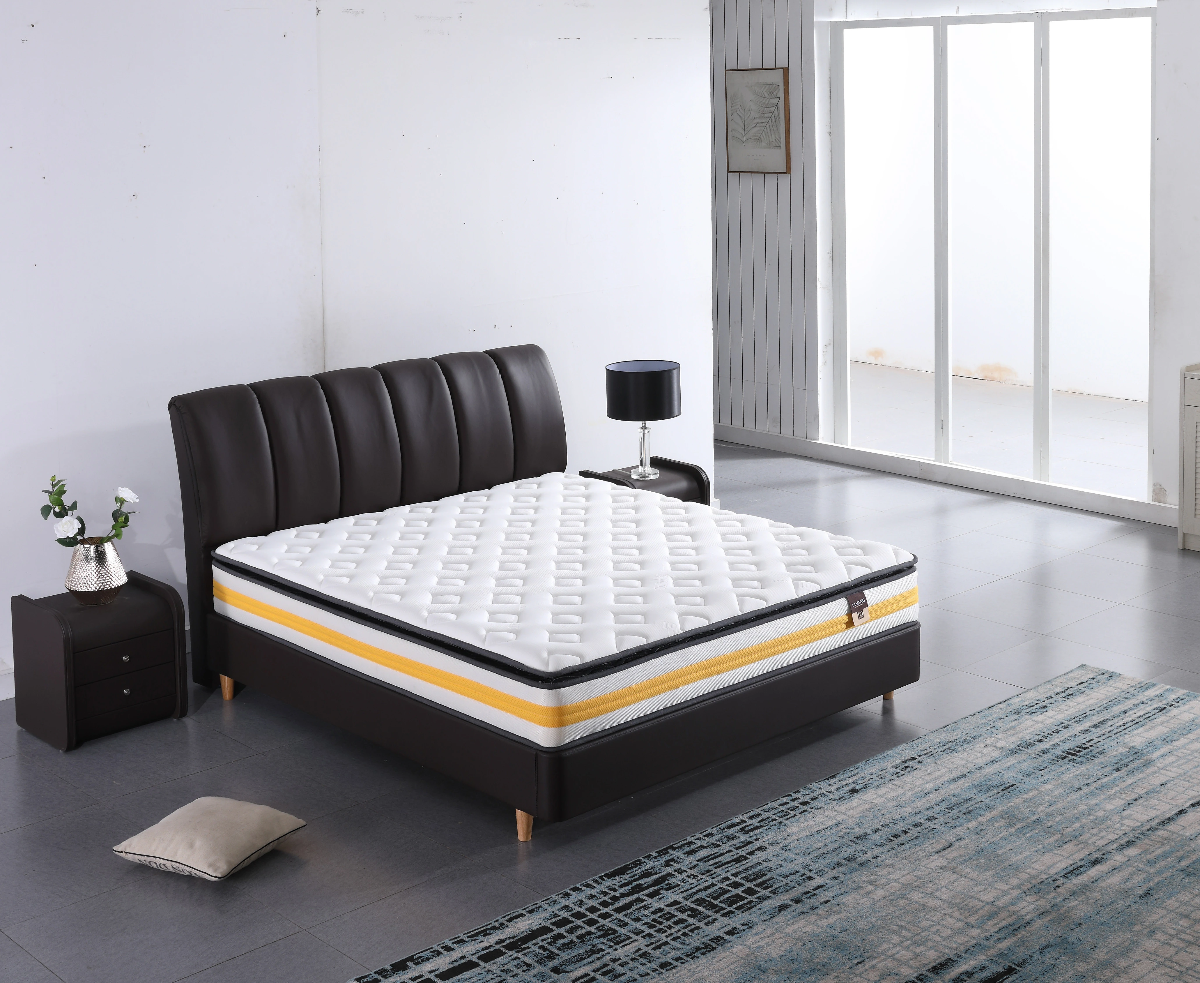 Luxury Pillow Top 3D Fabric Breathable Bonnel Spring 100% Natural Latex Mattress  Queen Size
