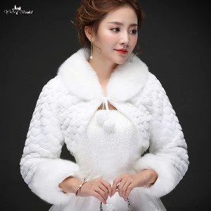 LZP244 New Winter Style Rabbit Hair Wedding Coat White Fur Bolero Winter Jacket