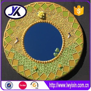 manufacture supplying 2017 hot selling yellow mosaic frame wall hanging MDF bathroom mirror