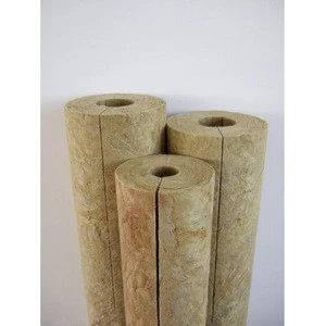 Materials Construction Water Insulated 80kg/m3 Rock Wool Pipe / Tube Fireproof Insulation