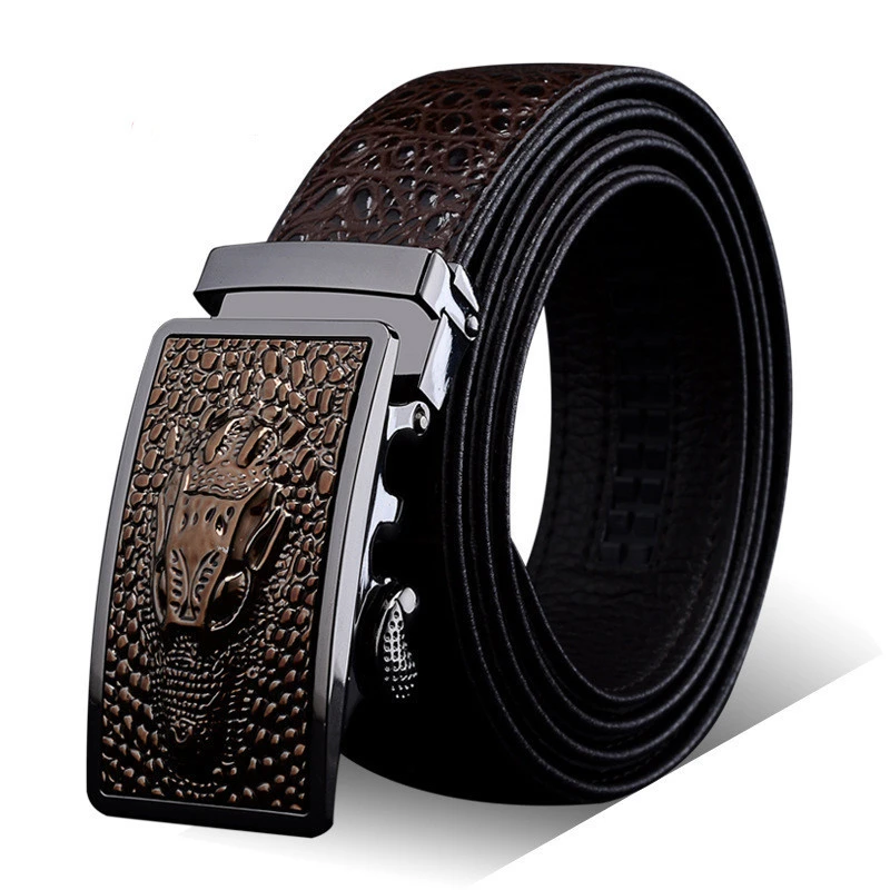 Mens casual jeans crocodile genuine  of leather belt
