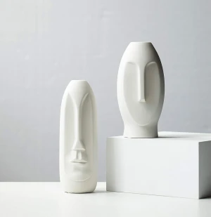 Mid Century White Modern Statue Human Face ceramic Face Vase Set Vase Decor Sculpture Decor Fire Place Decoration