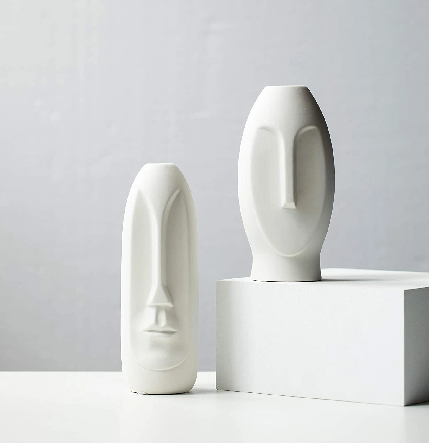 Mid Century White Modern Statue Human Face ceramic Face Vase Set Vase Decor Sculpture Decor Fire Place Decoration