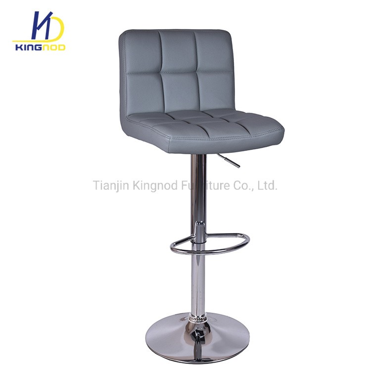 Minimalist Swivel Chrome Base PU Leather Bar Stool Adjustable Hight Bar Chair