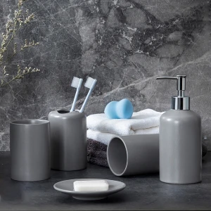 Modern Household Hotel 5 Piece Bathroom Accessories Set Luxury Ceramic Bathroom Vanity Table Set