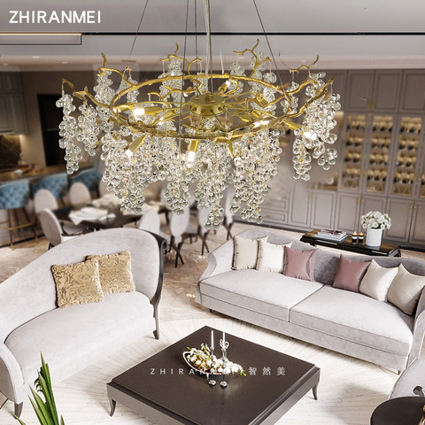 modern lamp luxury living room chandelier bedroom lamp villa round creative aluminum crystal lamp