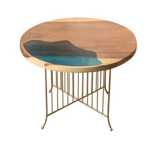Modern Luxury Home Office Furniture Walnut Wood Coffee Table Epoxy Resin Round Dining Table Desk