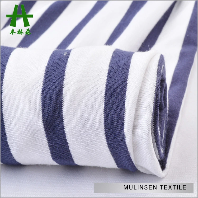 Mulinsen Textile Knit Yarn Dyed 30s Ring Spun Viscose Rayon Stretch Jersey Black White Stripe Fabric