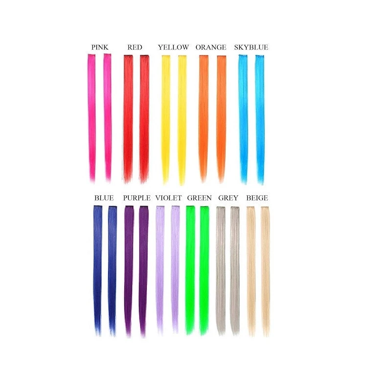 Multi color rainbow synthetic hair extension single clip hair extension