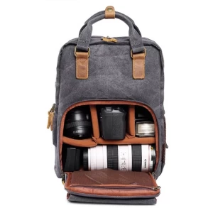 Multifunction Outdoor Travel Waxed Canvas Dslr Camera Bag Backpack Waterproof With Laptop compartment