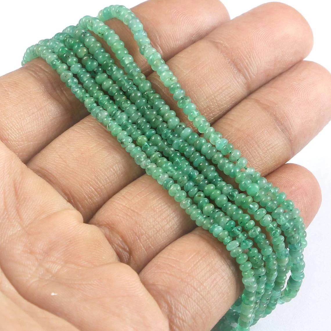 Natural Clombian Emerald Smooth Rondelle Gemstone Beads At Wholesale