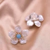 Natural Freshwater Baroque Pearl Earrings Amazon Stone Flower 925 Sterling Silver Earrings Women Handmade Jewelry