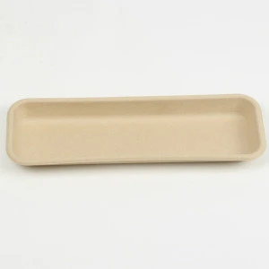 Natural Pulp Moulded Bagasse Disposable Biodegradable Supermarket Display Meat Sushi Tray With Lid