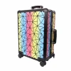 New Arrival Luggage Fancy Geometric Luminous PU+Aluminum  Carry-On  4 Wheels Spinner 20inch Luggage Suitcase with TSA Lock