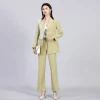 New Design Full Sleeve Patchwork Lapel Blazer Office Plaid Woman 2 Piece Casual Pant Suits