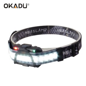 New Design Multifunction Rechargeable 300Lm 14 White Red Green LED Strip Light Mini Safety Helmet USB Headlamp
