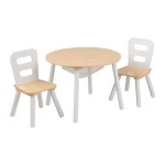 New Design Natural Wood White Round Children Kids Storage Table and Chair Set