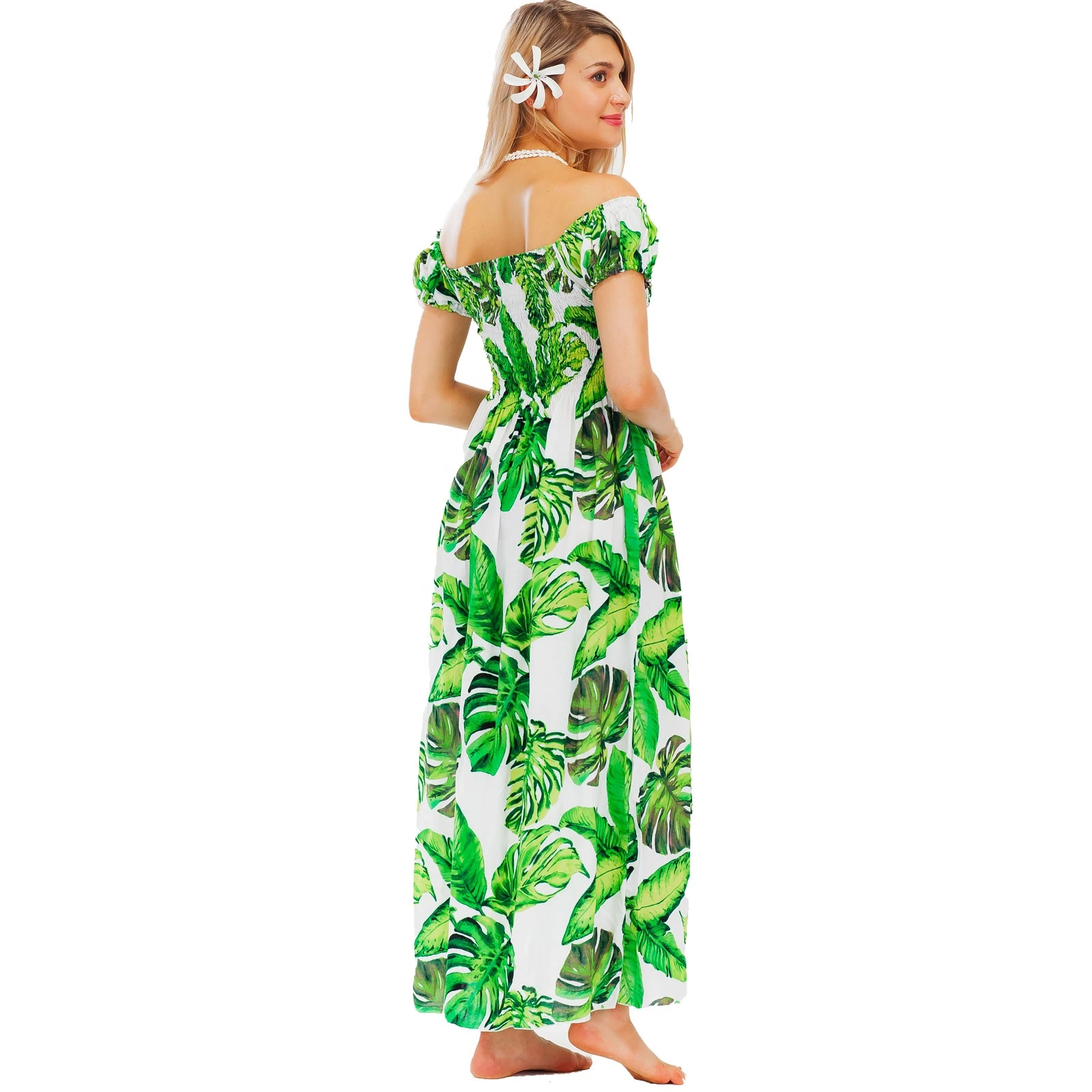 New fashion design women long dress tropical leaf printed casual dress summer beach dress