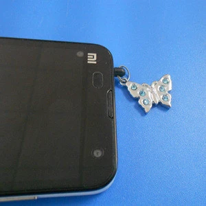 New Featured Product Anti Dust Stopper Plug Butterfly Blue Crystal Charm Mobile Cellphone Strap