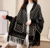 New Luxury mink cashmere pocket Small Lattice tassel scarf winter warm cloak women Poncho shawl