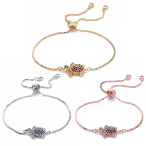NUORO Delicate Colorful Shiny Crystal Cute Tortoise Statement Adjustable Chain Wild Women Fashion Jewelry Dainty Turtle Bracelet