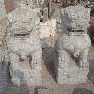 Pair Lions Hand-carved China Marble Stone Lion Antique Sculpture