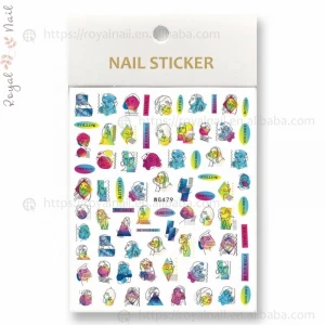 Popular Abstract Painting Geometry Cartoon 15 Styles Nail Art Sticker Decals