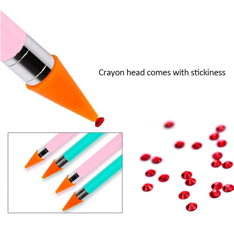 Professional Dual-ended Nail Dotting Pen Rhinestone Acrylic Handle Nail Art Brush Tool With Two Crayon Heads