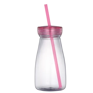Professional factory supply  plastic baby drinking water plastic milk juice bottle with lid and straw