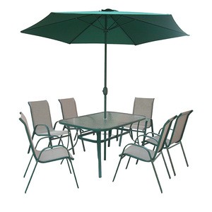 Promotion Outdoor Patio Dining Table And 6 Stackable Chairs Furniture Set With Umbrella