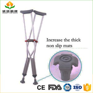 Rehabilitation therapy supplies silver aluminum types of crutch walking with TPR thick soft tuck support