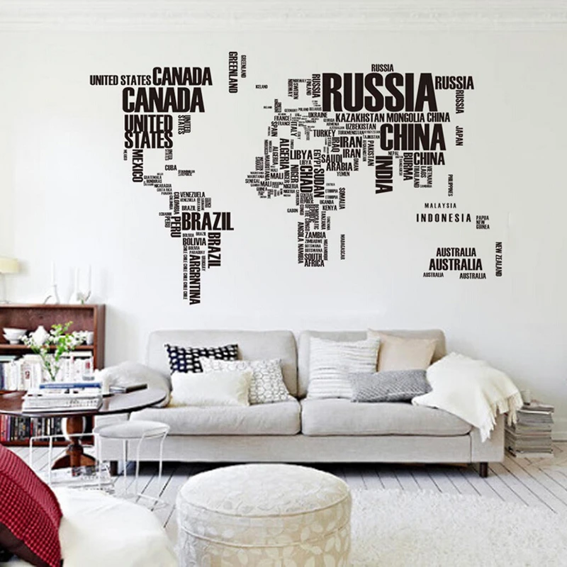 Removable 3d world map wall stickers home decor